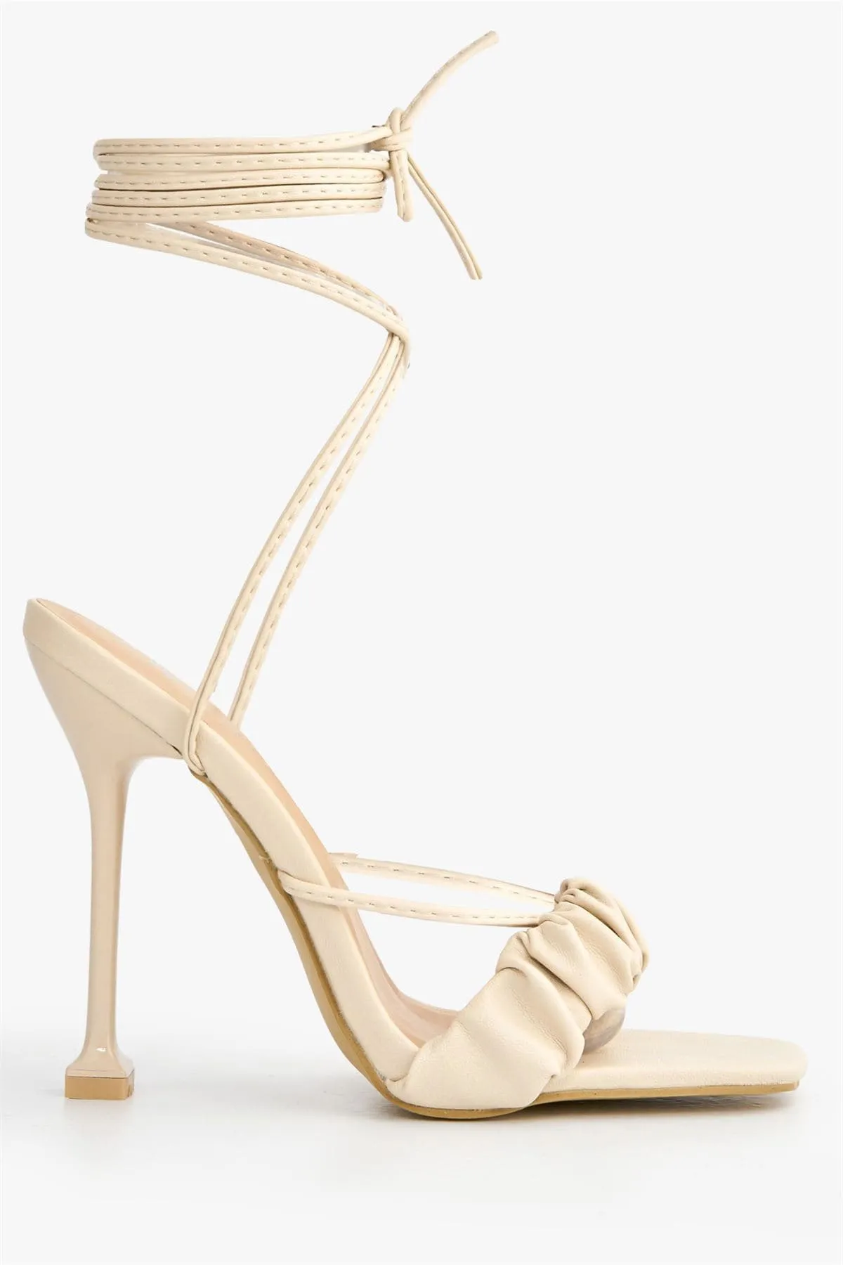 Coco Ruched Band Lace-up Heels in Nude