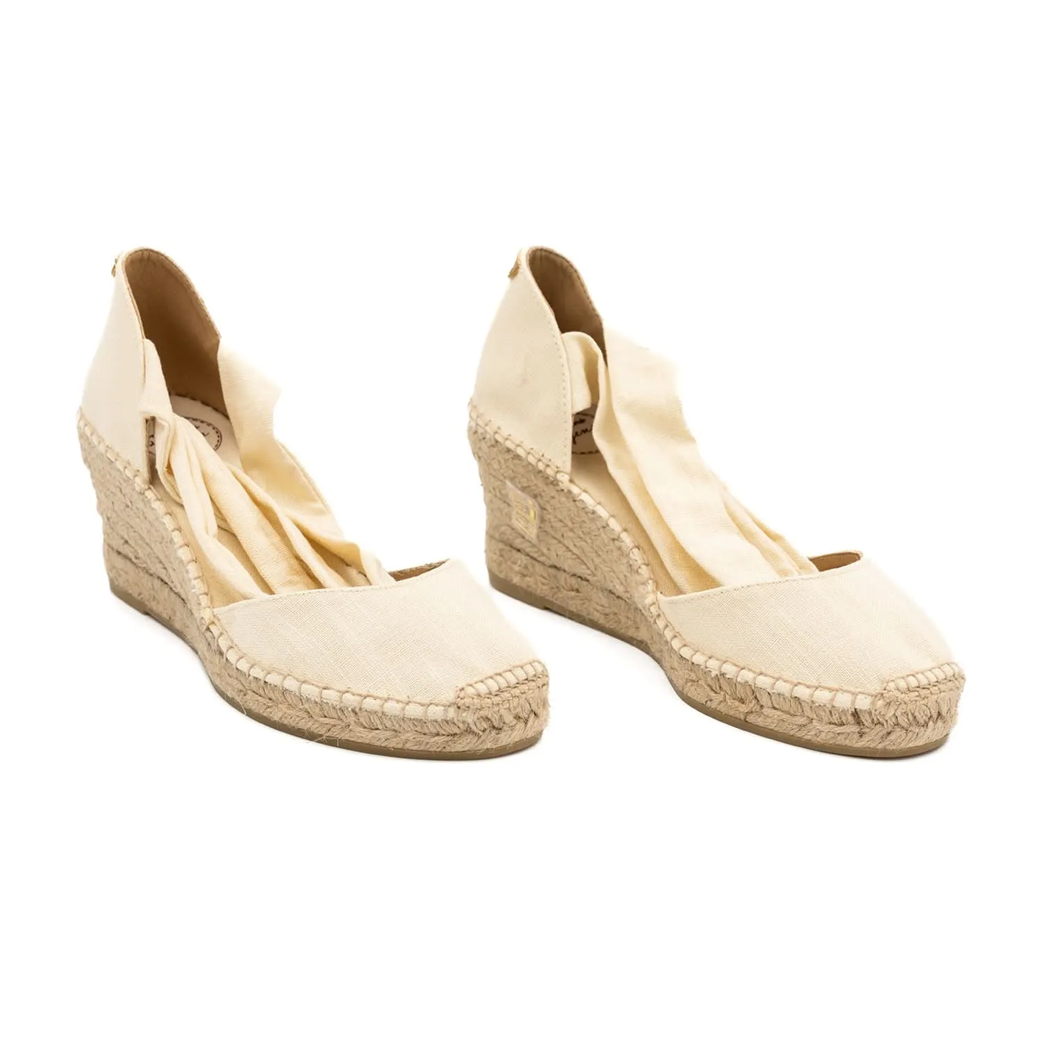 Cotton Blend Wedge Espadrille With Ribbon For Women - Julia