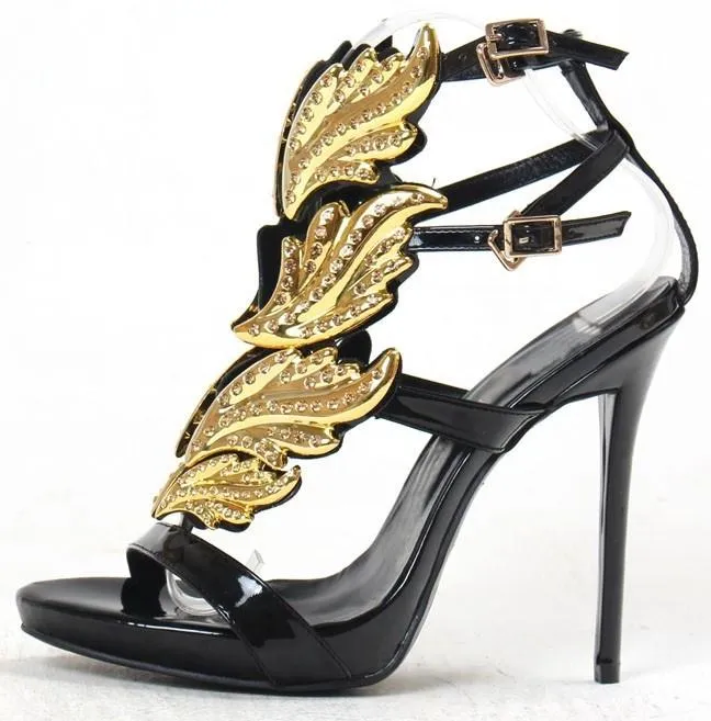 'Cruel Crystal' Embellished Metal Flame Leather Sandals - (Silver, Gold, Black)