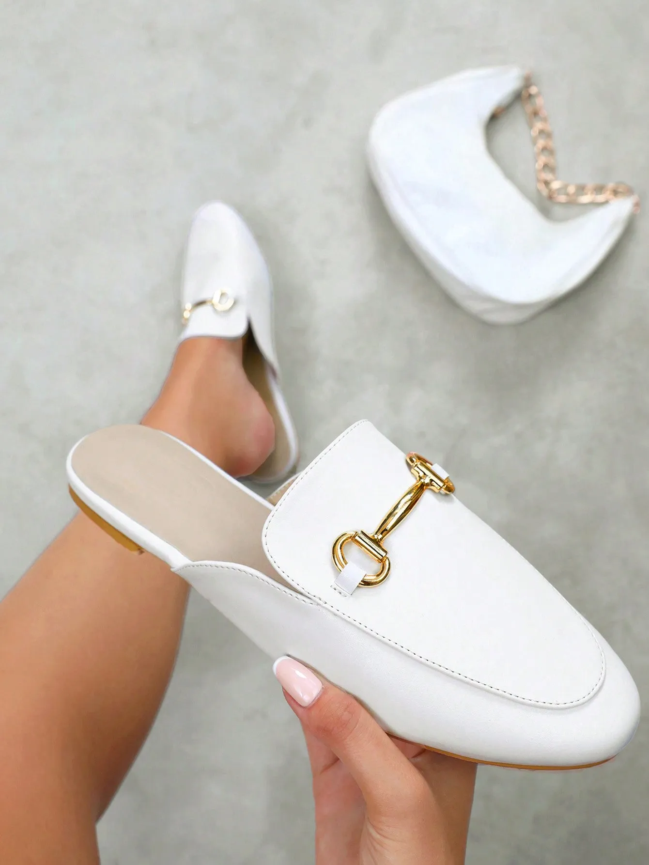 CUCCOO BIZCHIC Women Shoes Fashion Point Toe Metal Decor Buckle White Loafers Flat Shoes For Summer Vacation Shoes Summer Sale