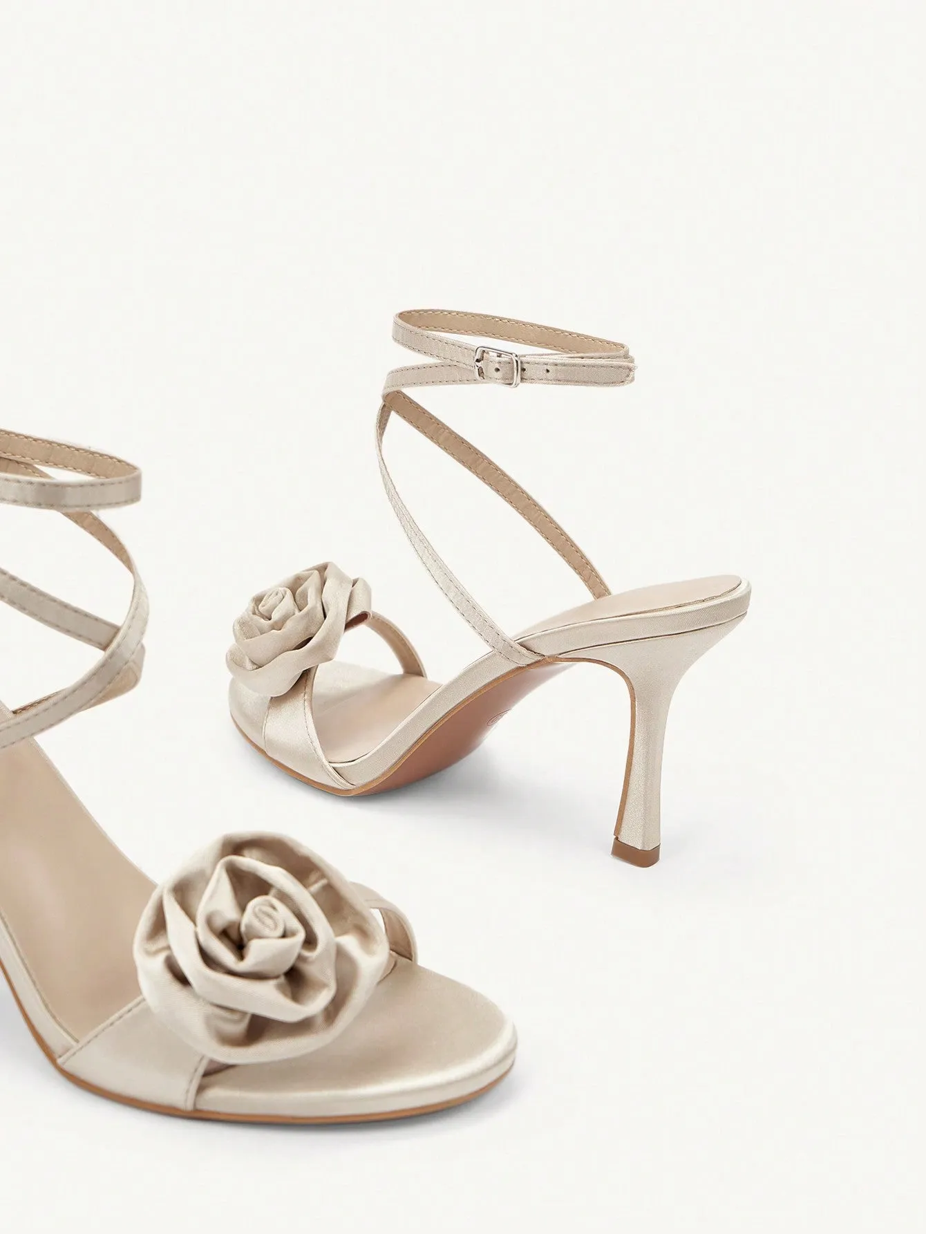 CUCCOO CHICEST Pointed Toe Thin High Heels Apricot Sandals With Rose Flower Decor For Women