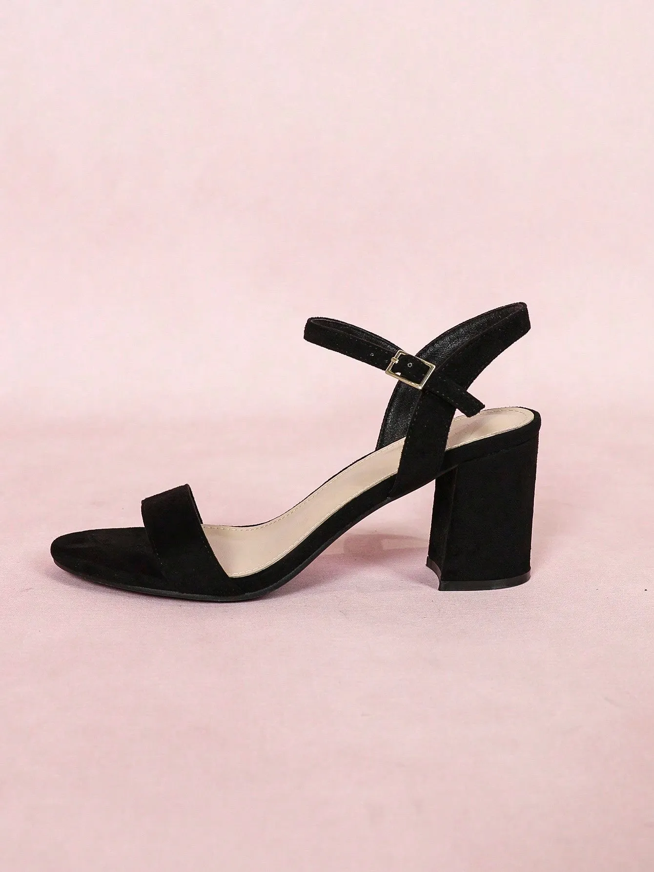 CUCCOO CURVES Women Round Toe High Heel Strap Sandals, Fashionable And Popluar Black Suede Shoes