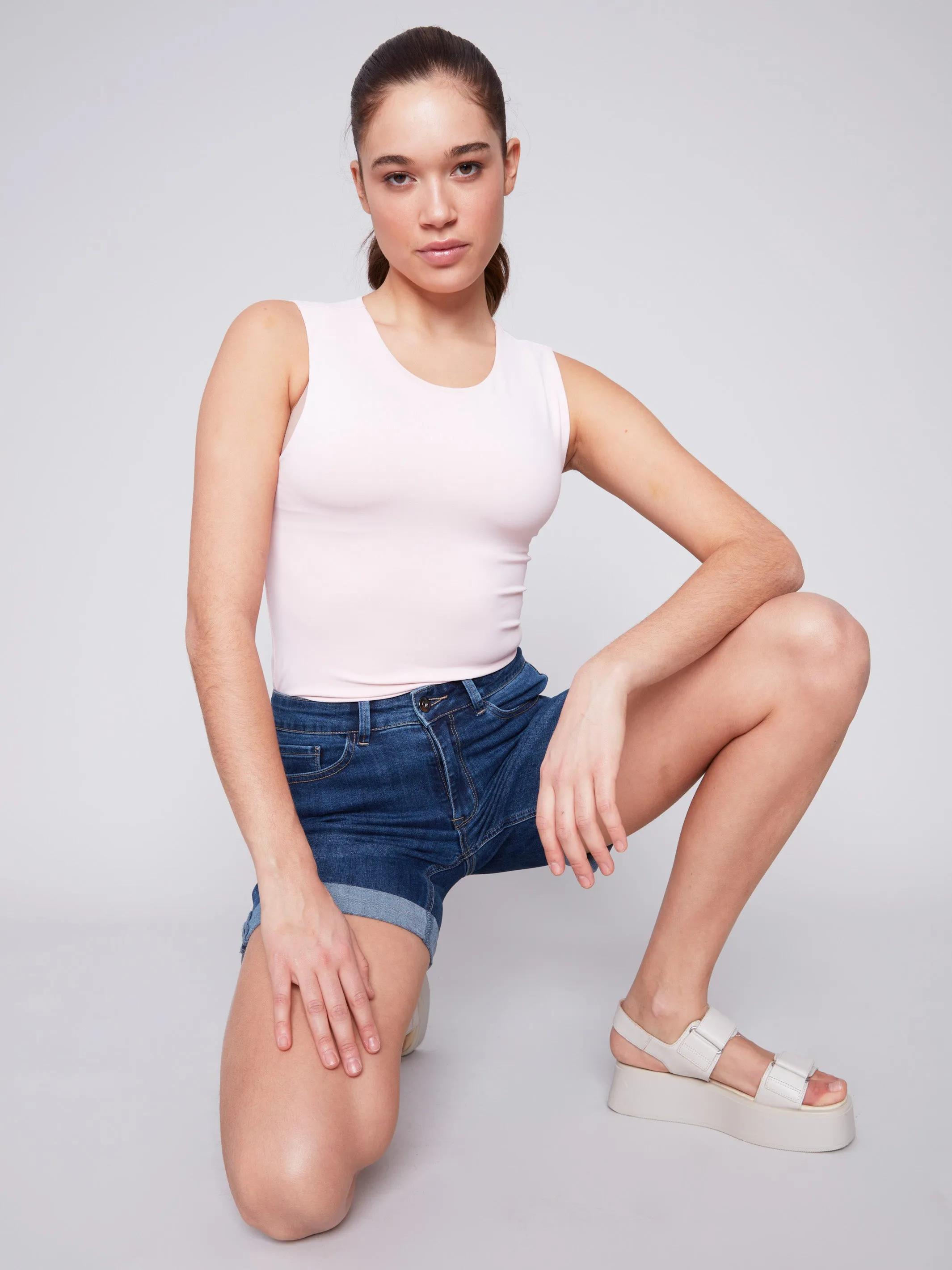 Cuffed Hem Denim Shorts - Indigo