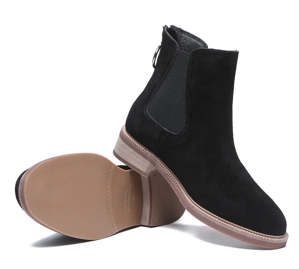 Daisy Black Leather Zipper Ankle Chelsea Boots