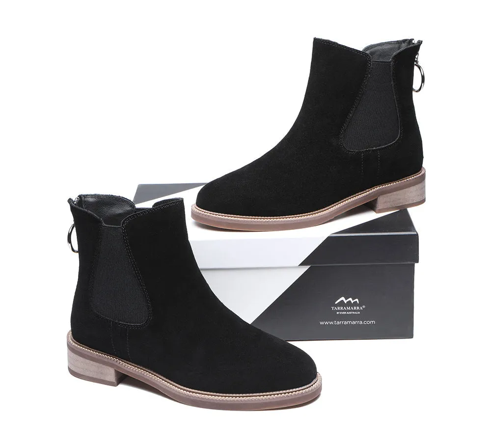 Daisy Black Leather Zipper Ankle Chelsea Boots