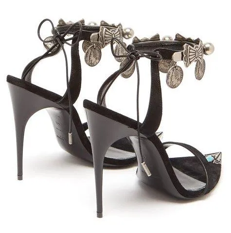 'Dallas' Charm-Embellished Suede Sandals