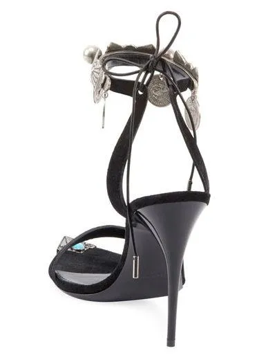 'Dallas' Charm-Embellished Suede Sandals