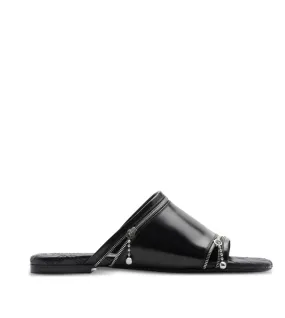 DECORATIVE-ZIP FLAT LEATHER SANDALS