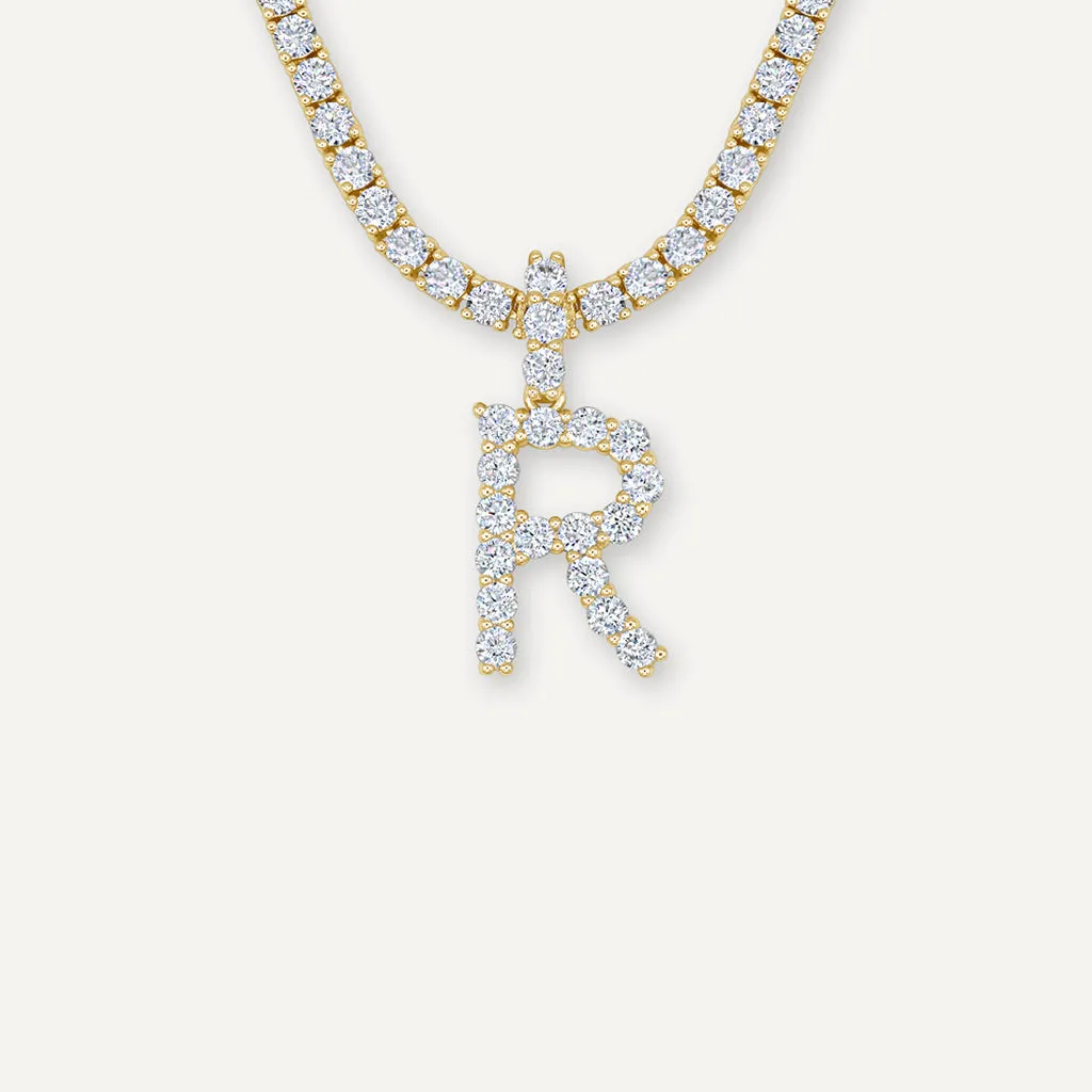 Diamond Letter Necklace & 3mm Tennis Chain