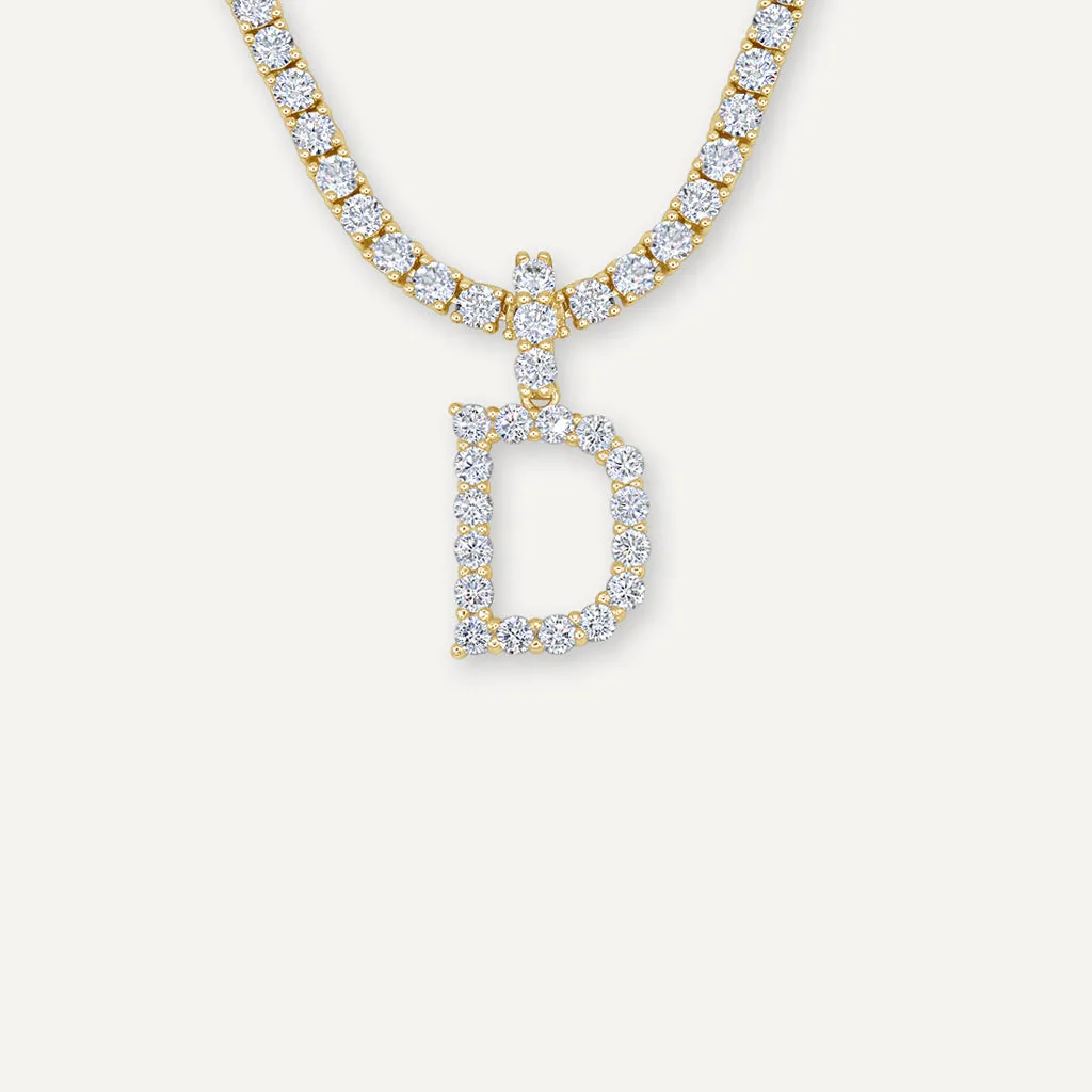 Diamond Letter Necklace & 3mm Tennis Chain