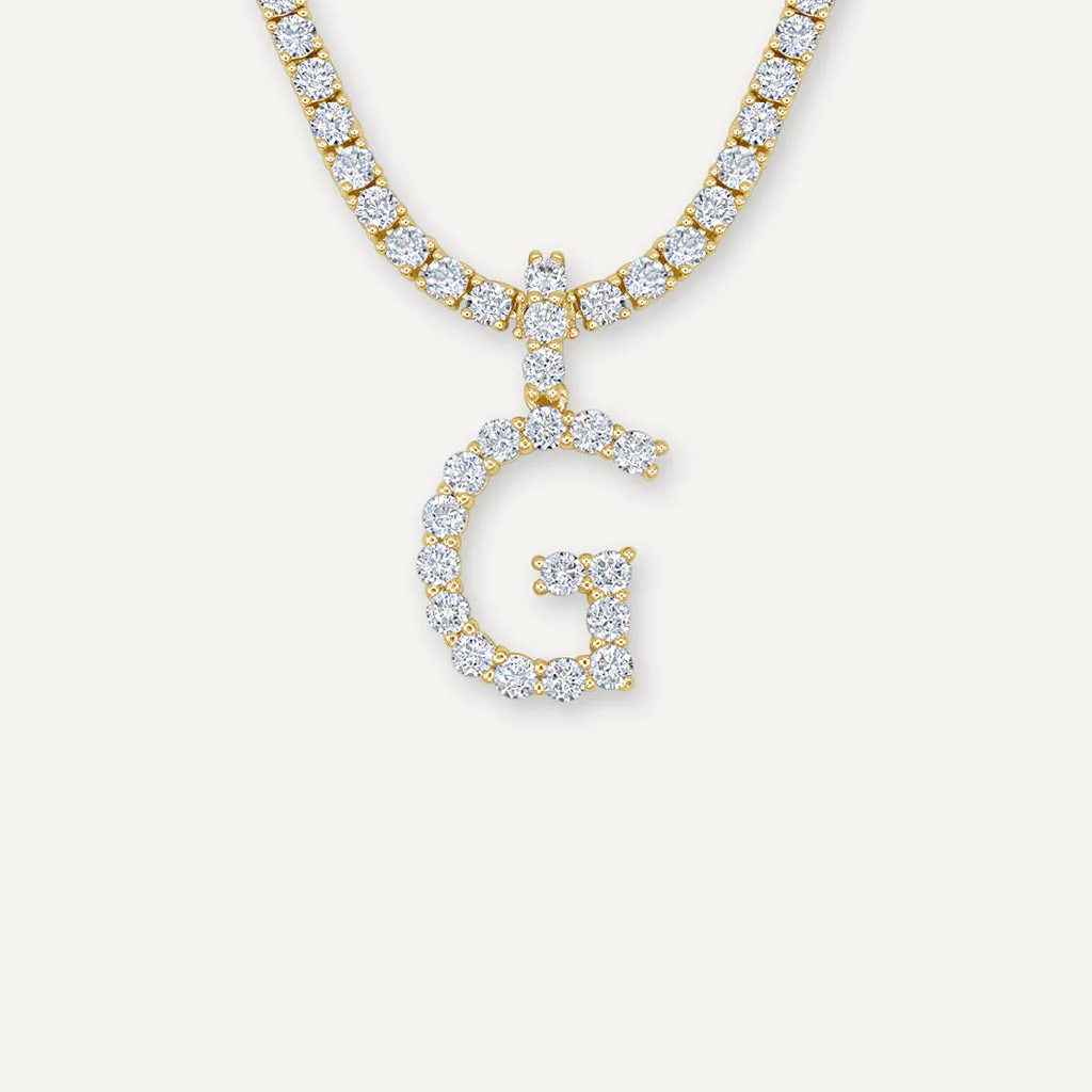 Diamond Letter Necklace & 3mm Tennis Chain