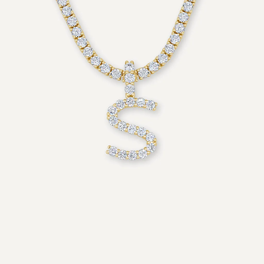 Diamond Letter Necklace & 3mm Tennis Chain