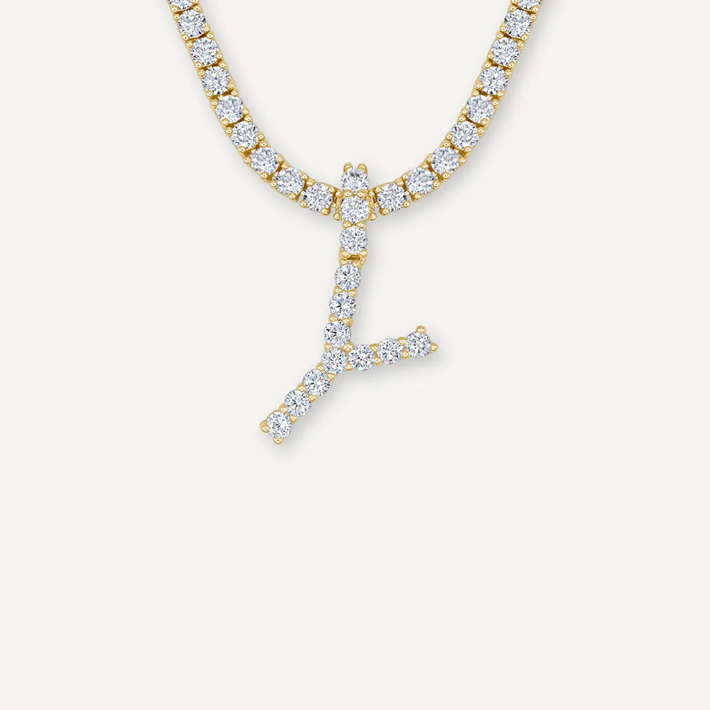 Diamond Letter Necklace & 3mm Tennis Chain