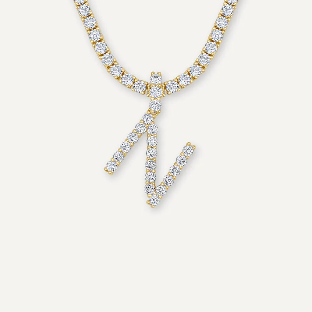 Diamond Letter Necklace & 3mm Tennis Chain