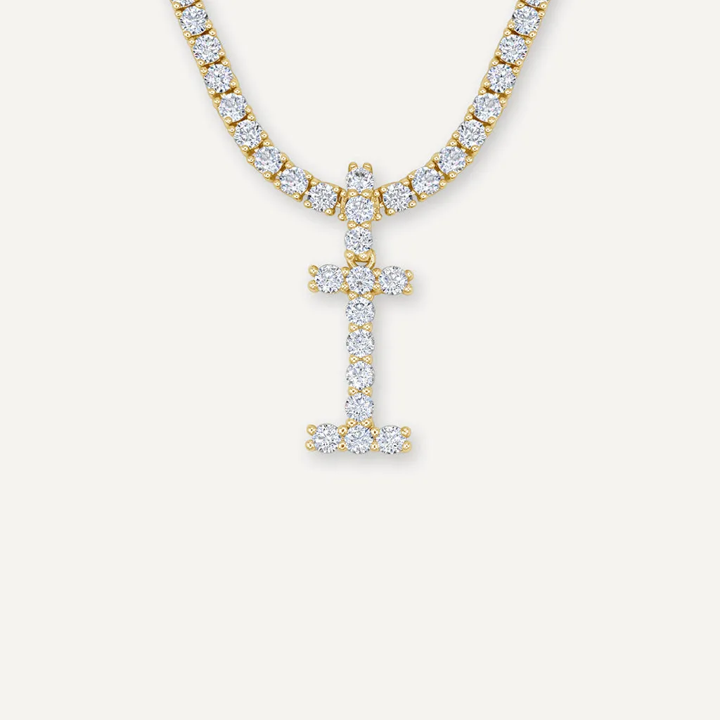 Diamond Letter Necklace & 3mm Tennis Chain