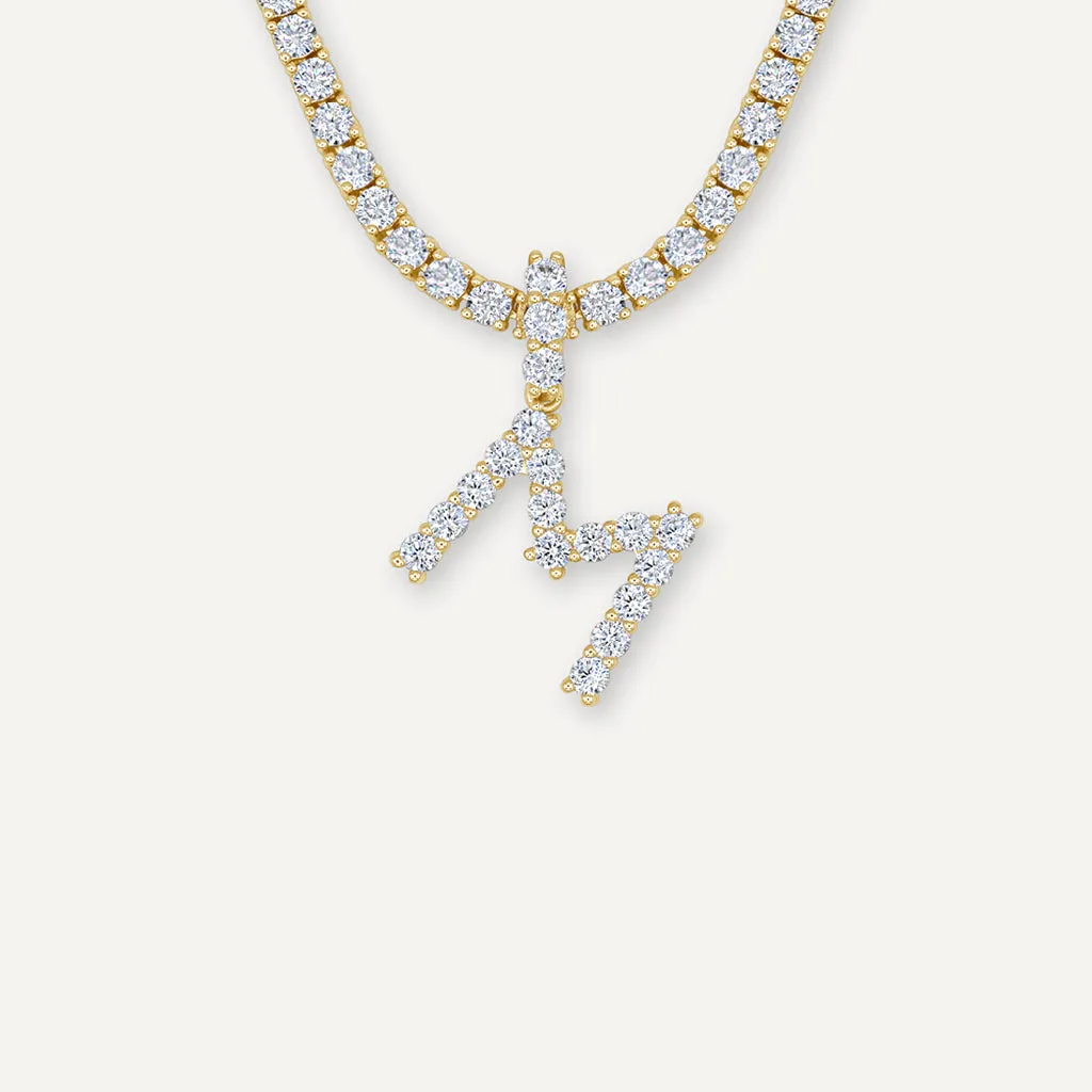 Diamond Letter Necklace & 3mm Tennis Chain