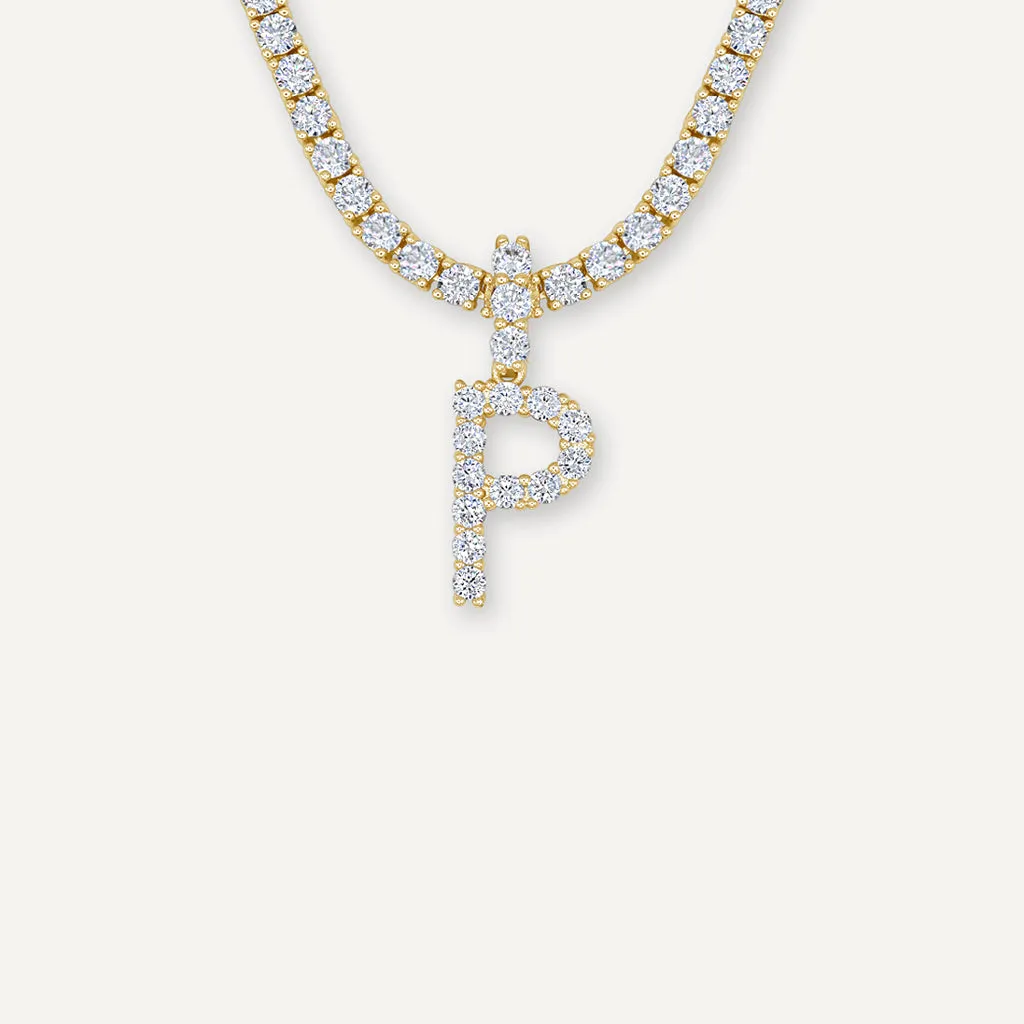 Diamond Letter Necklace & 3mm Tennis Chain