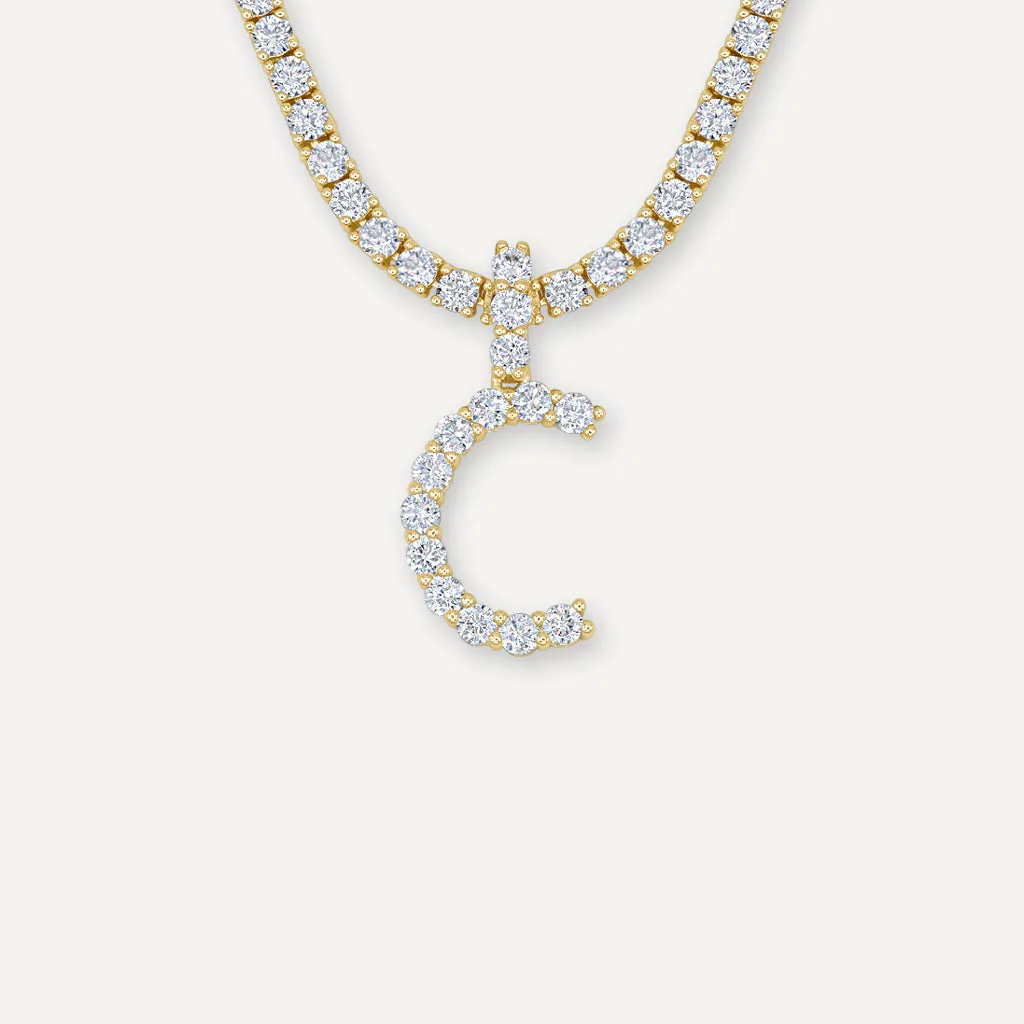 Diamond Letter Necklace & 3mm Tennis Chain