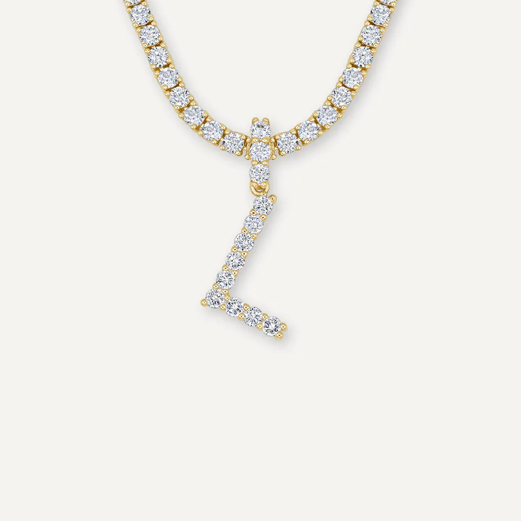 Diamond Letter Necklace & 3mm Tennis Chain