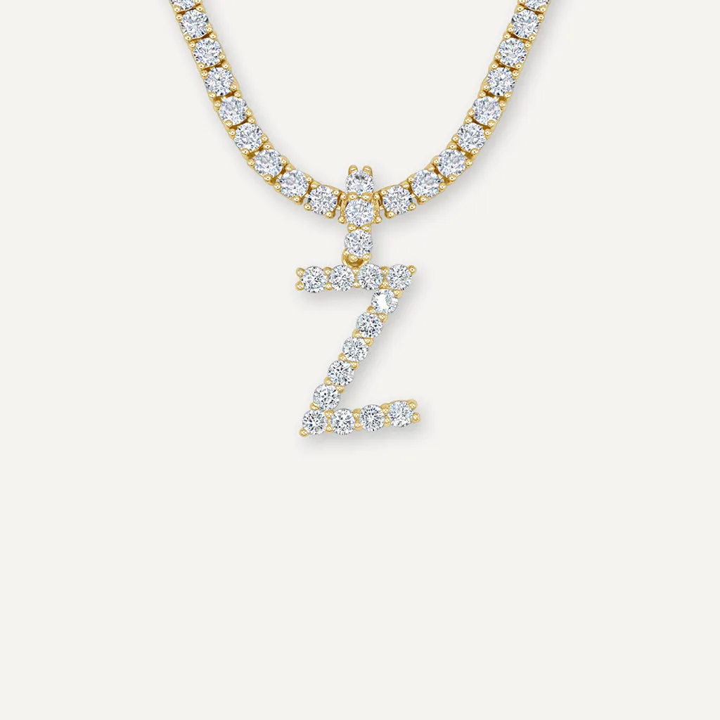 Diamond Letter Necklace & 3mm Tennis Chain