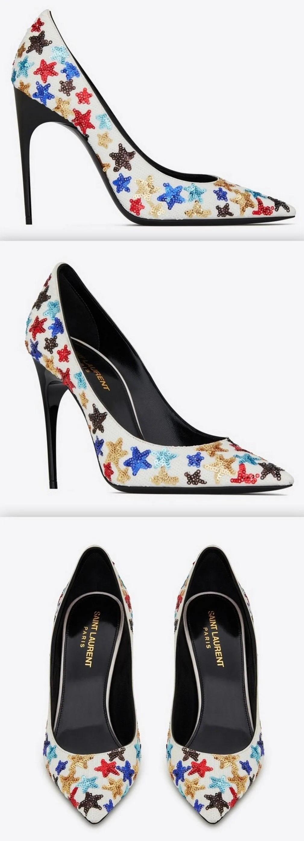 'Edwige' Pumps in Silk Satin Embroidered with Stars