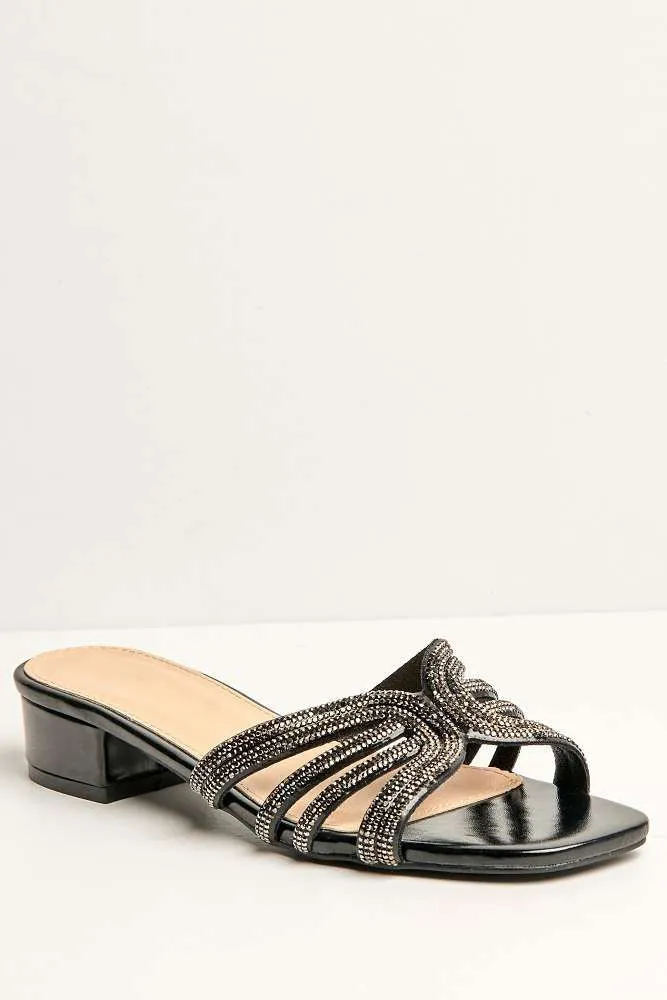 Eliza 6 Diamante Band Block Heel Mule in Black