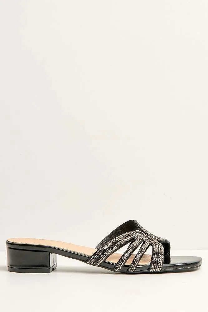 Eliza 6 Diamante Band Block Heel Mule in Black