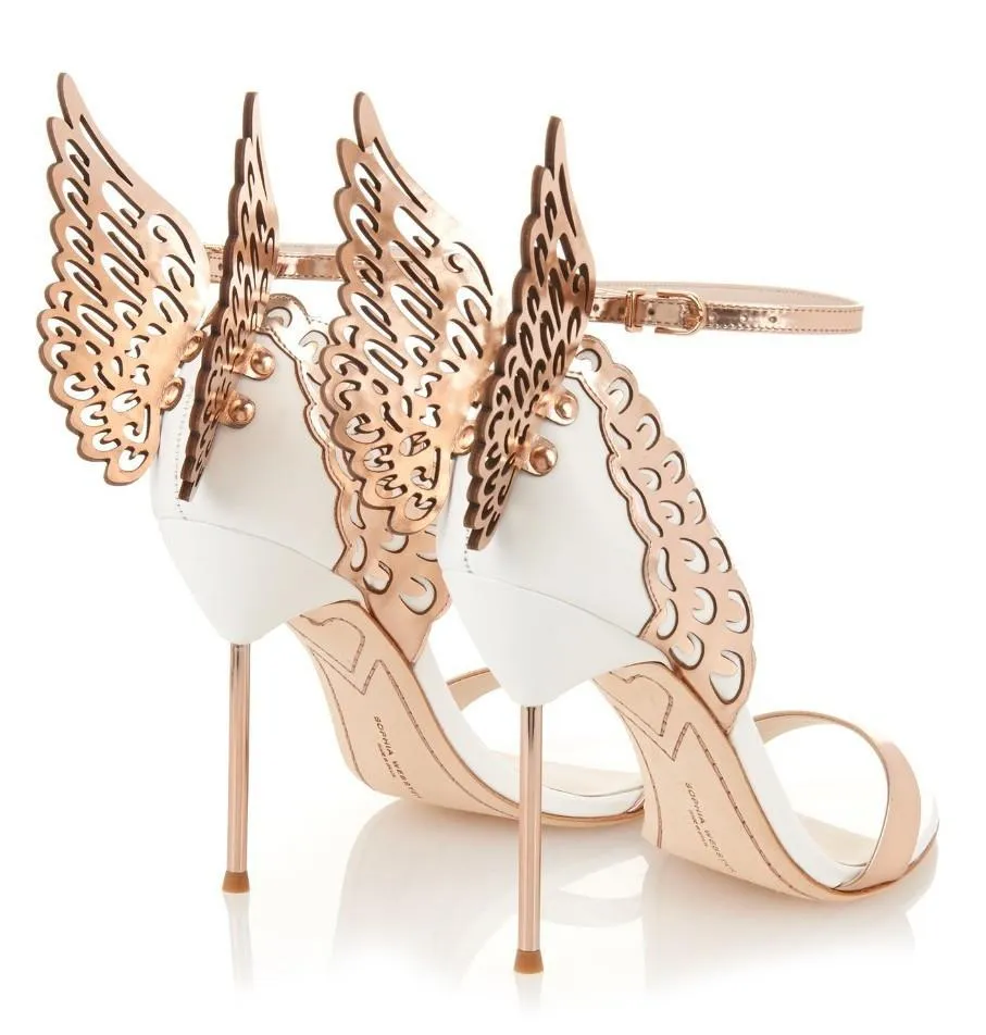 'Evangeline' Angel Wing Sandals-White & Gold