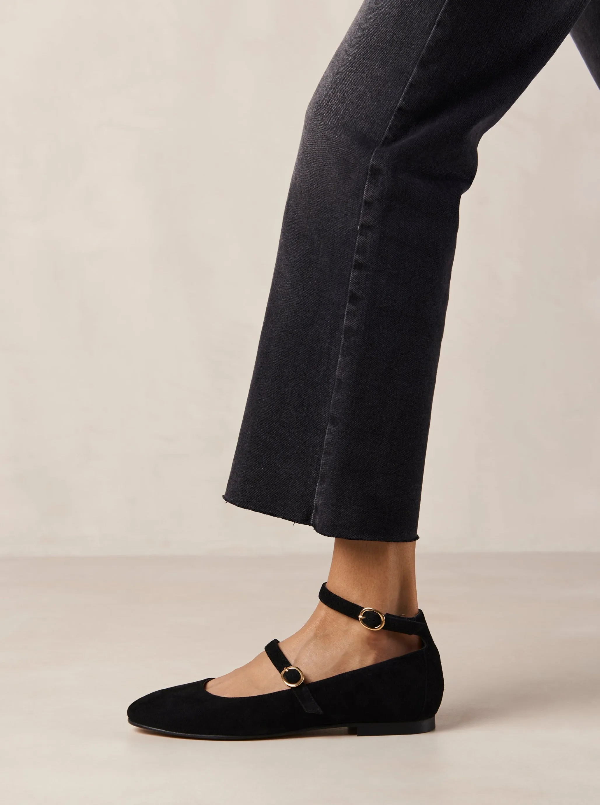 Evelyn Suede Black Leather Ballet Flats