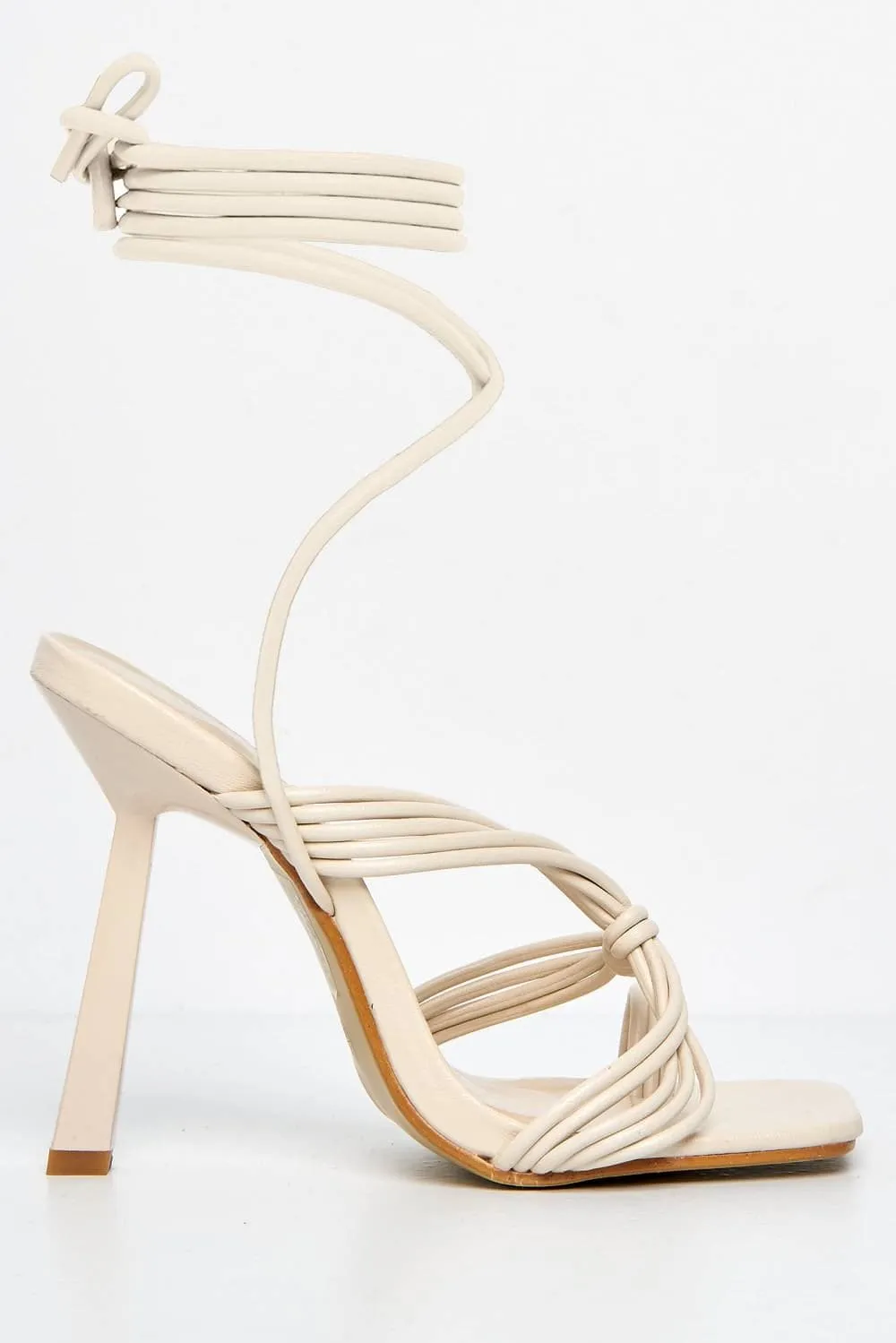 Evora Toe Ring Lace-up Strappy Sandal in Nude