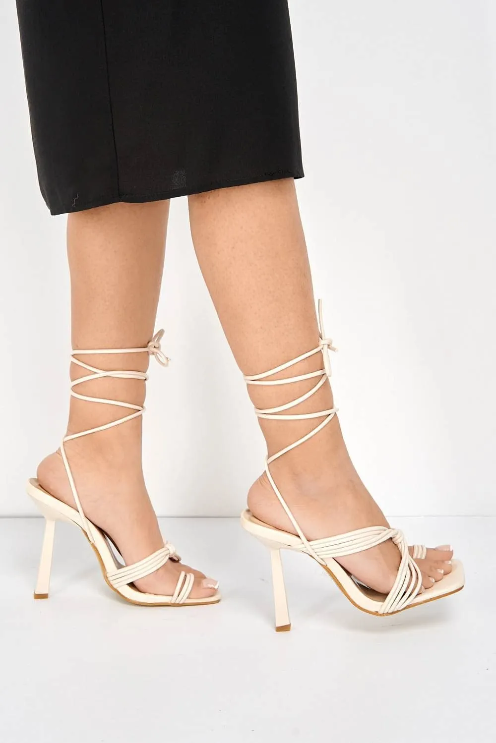 Evora Toe Ring Lace-up Strappy Sandal in Nude