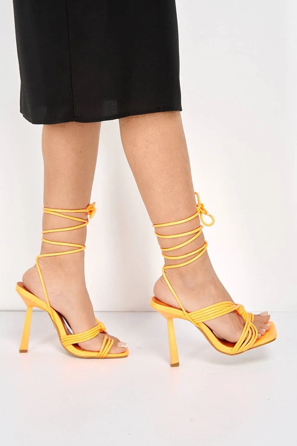 Evora Toe Ring Lace-up Strappy Sandal in Orange