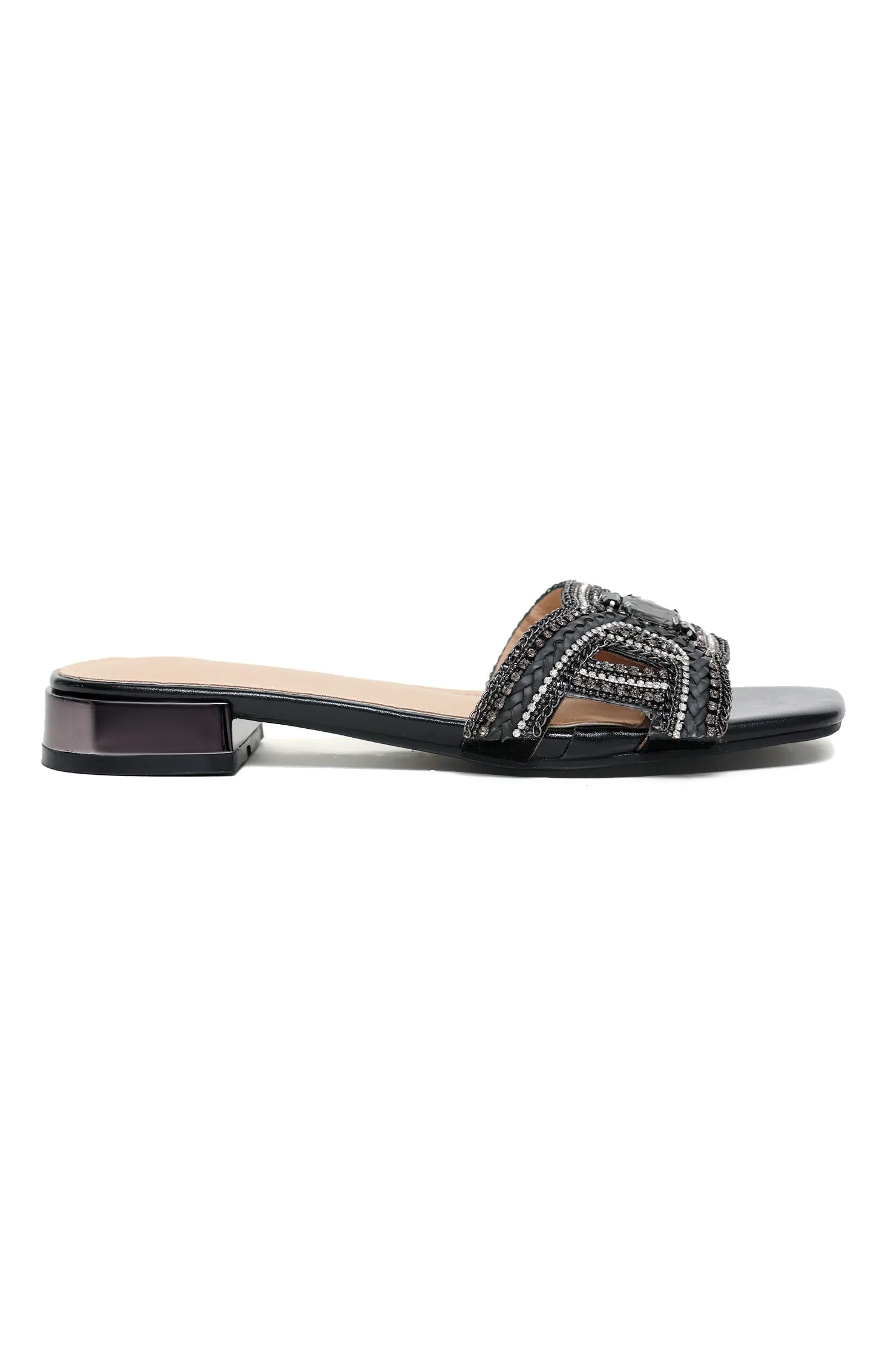 EXQUISITE GEM-EMBELLISHED SLIDES-BLACK