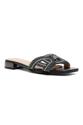 EXQUISITE GEM-EMBELLISHED SLIDES-BLACK