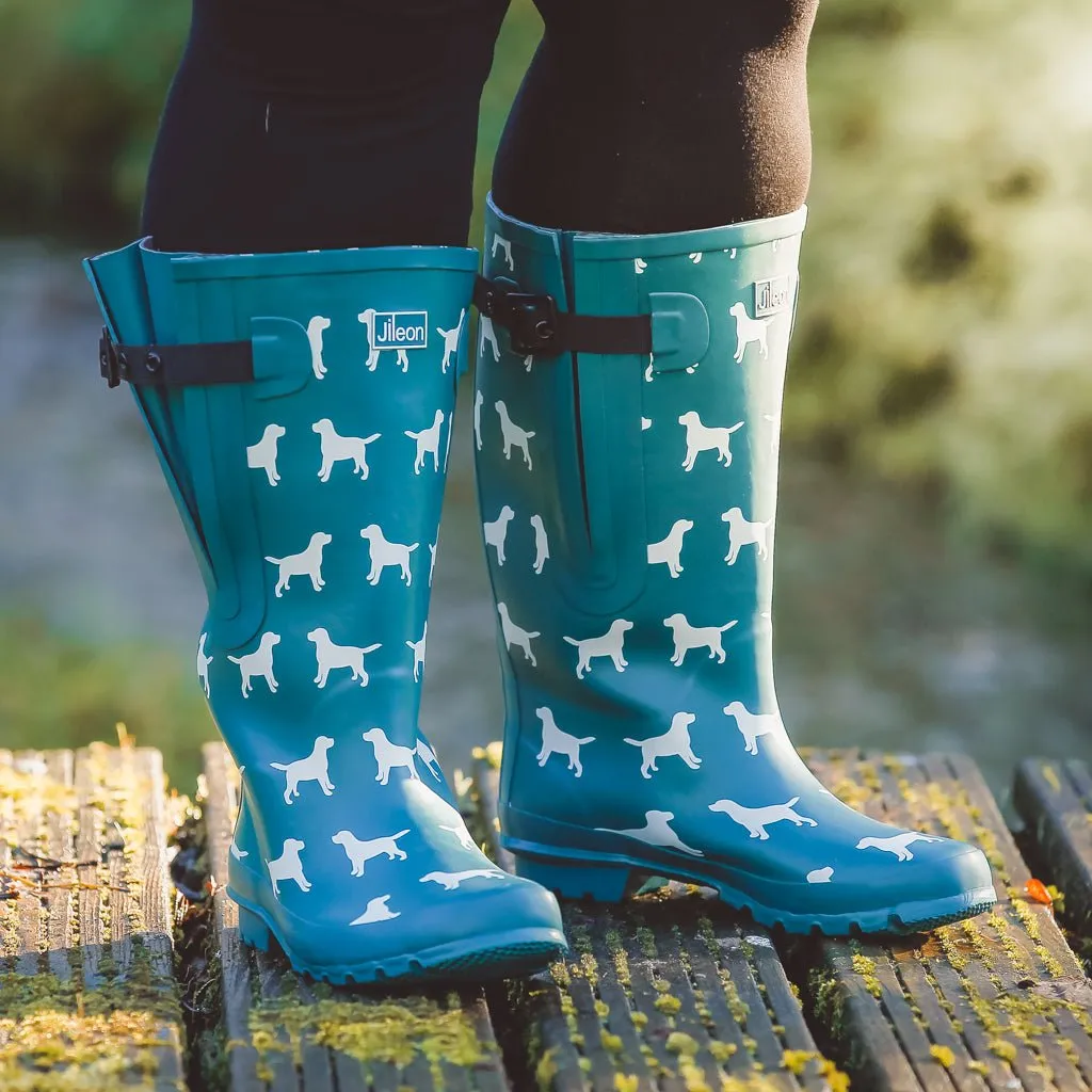 Extra Wide Calf Teal Dog Wellies - Fit 40-57cm calf - Wide in Foot and Ankle