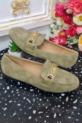 Faux Suede Buckle Round Toe Loafers