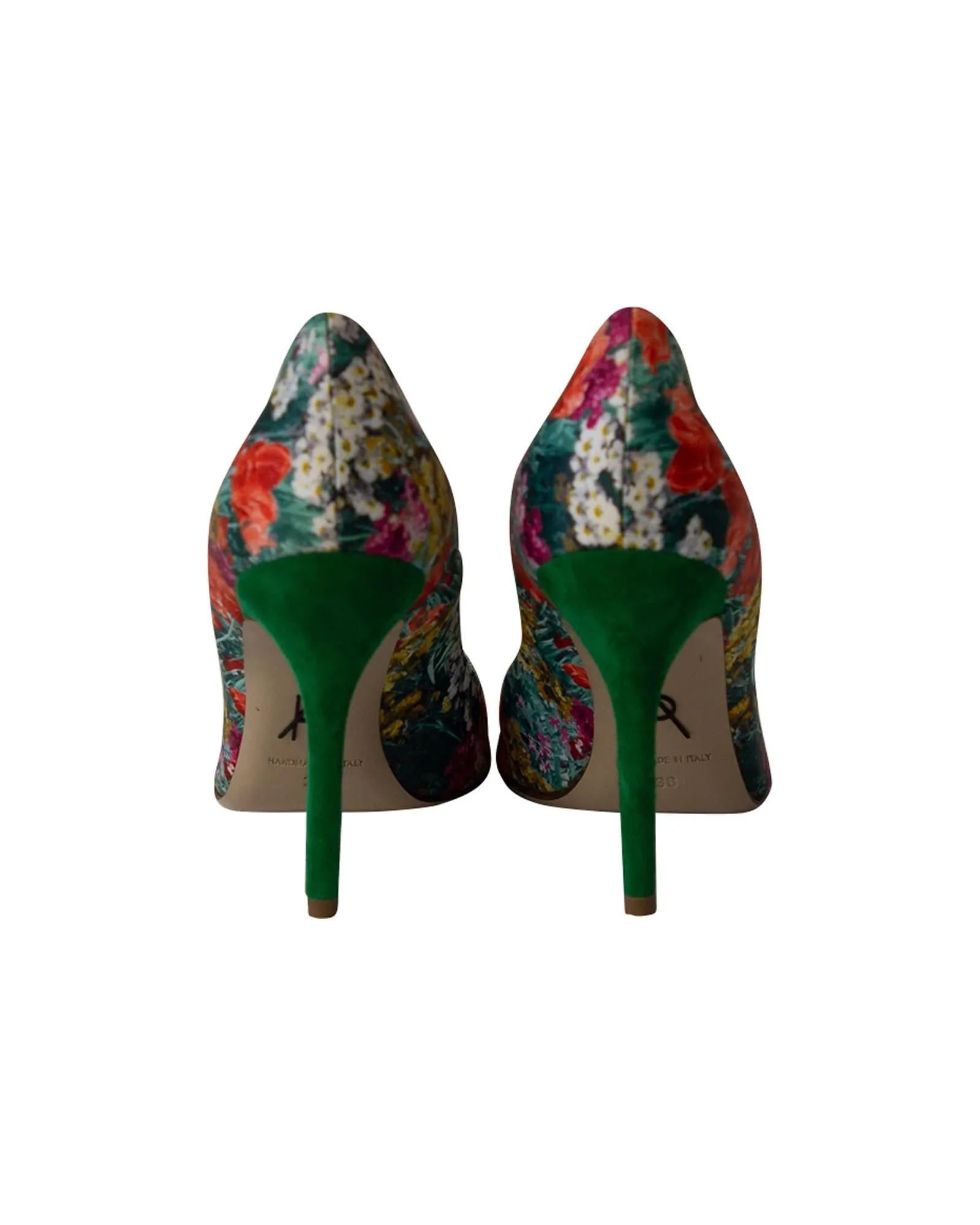 Floral Print Silk and Suede High Heel Pumps