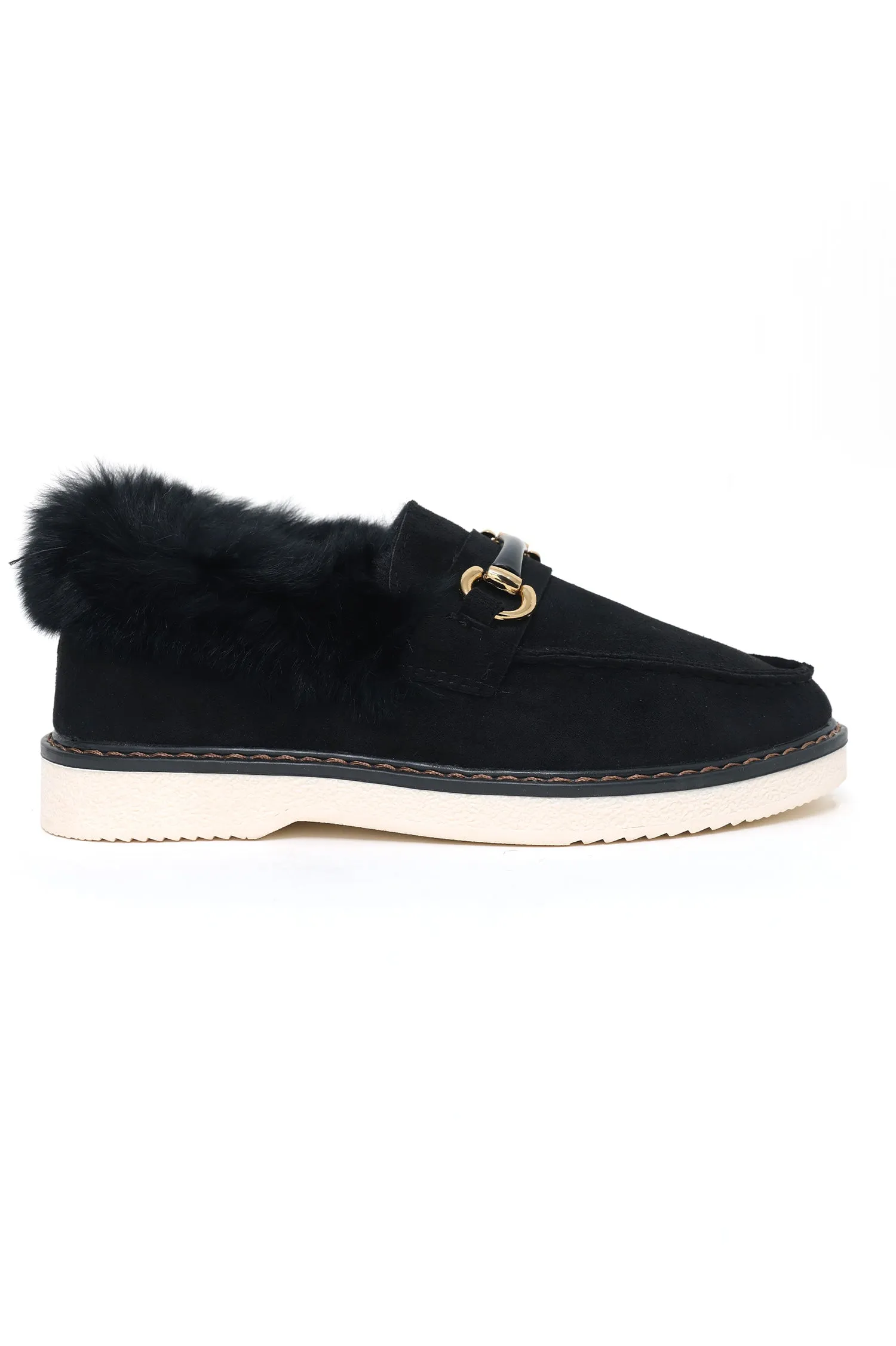 FUR SLIPONS-BLACK