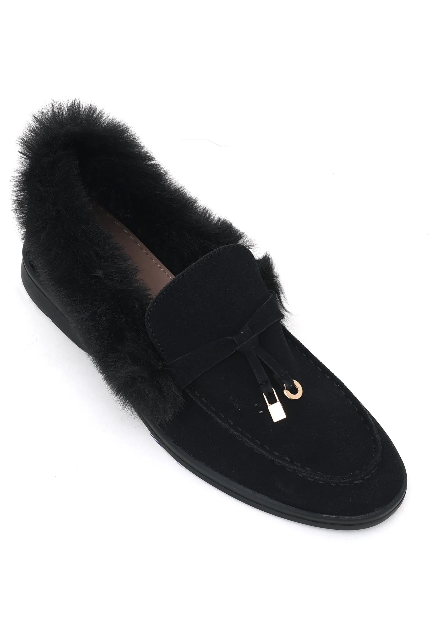 FUR SLIPONS-BLACK