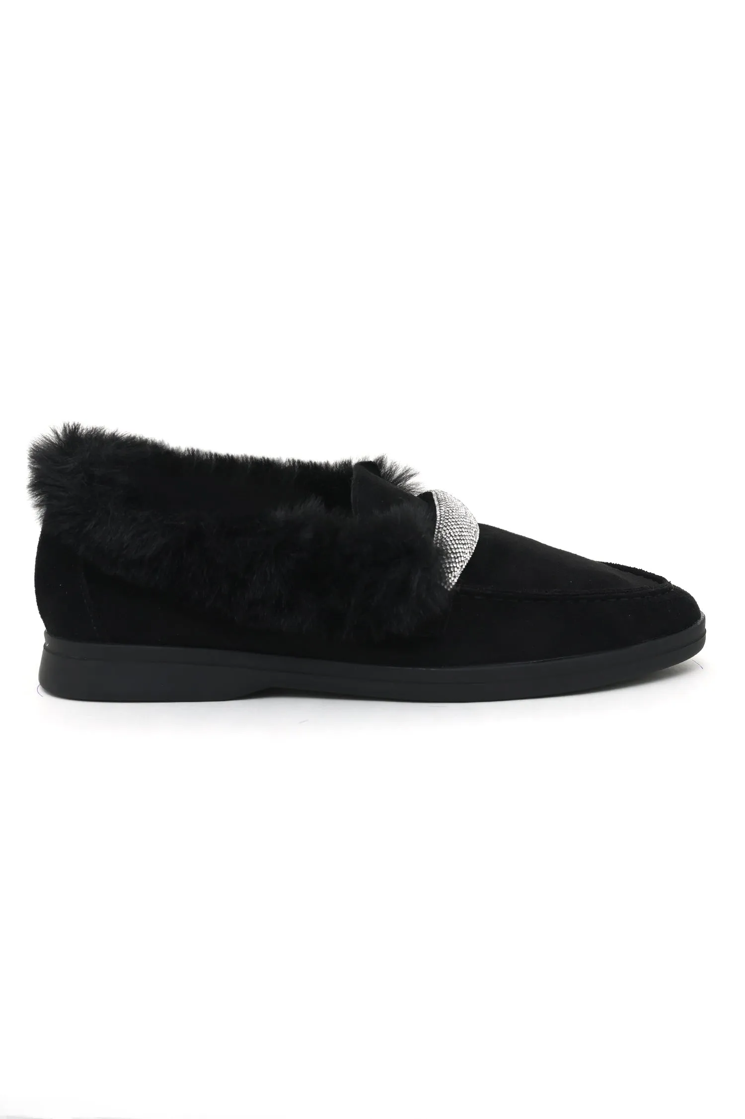 FUR SLIPONS-BLACK