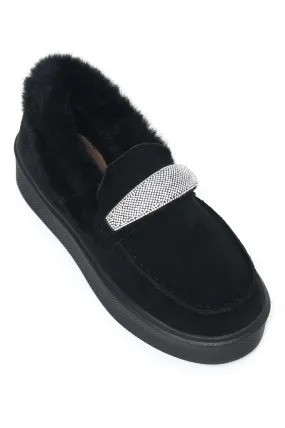 FUR SLIPONS-BLACK