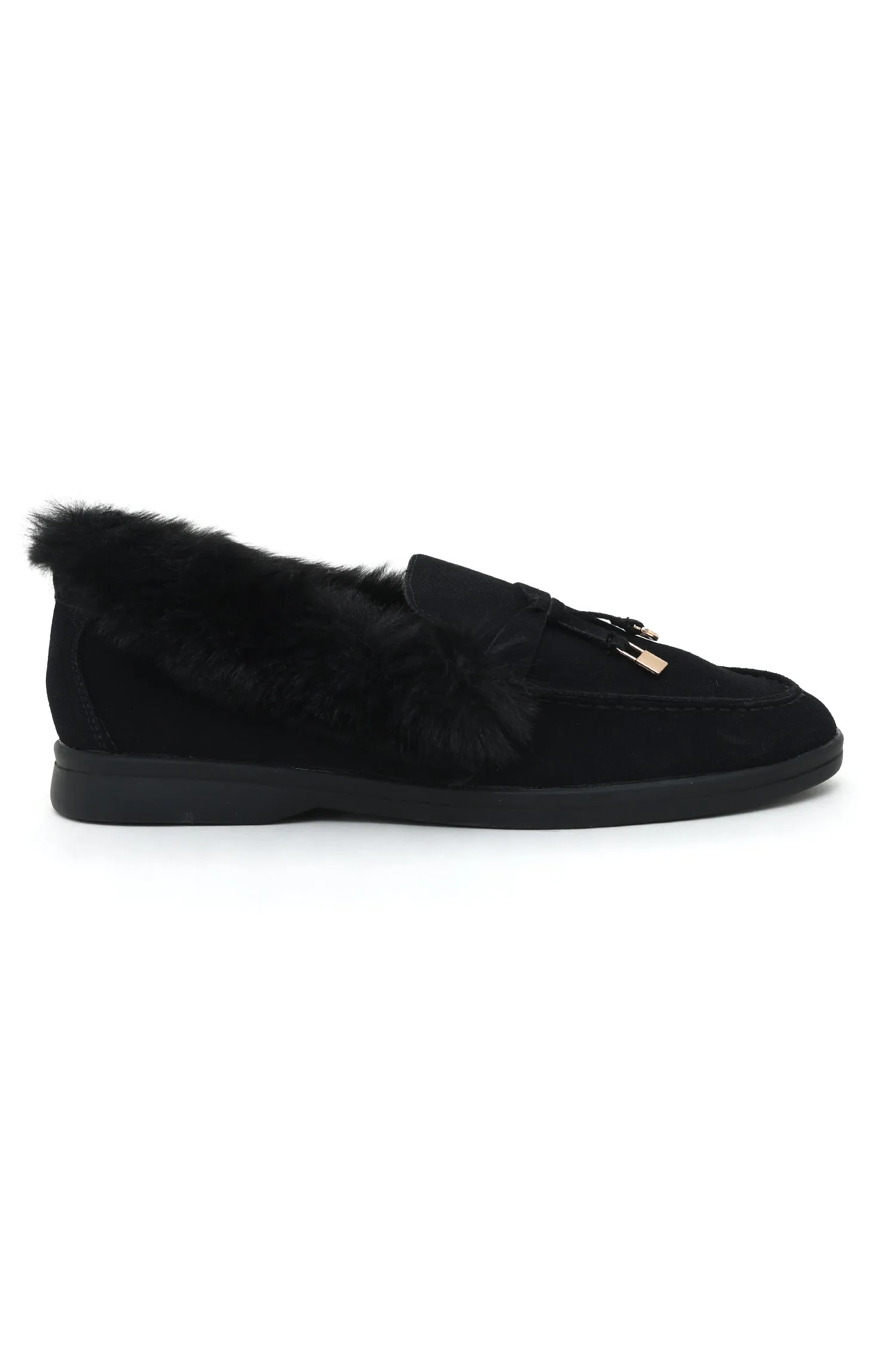 FUR SLIPONS-BLACK