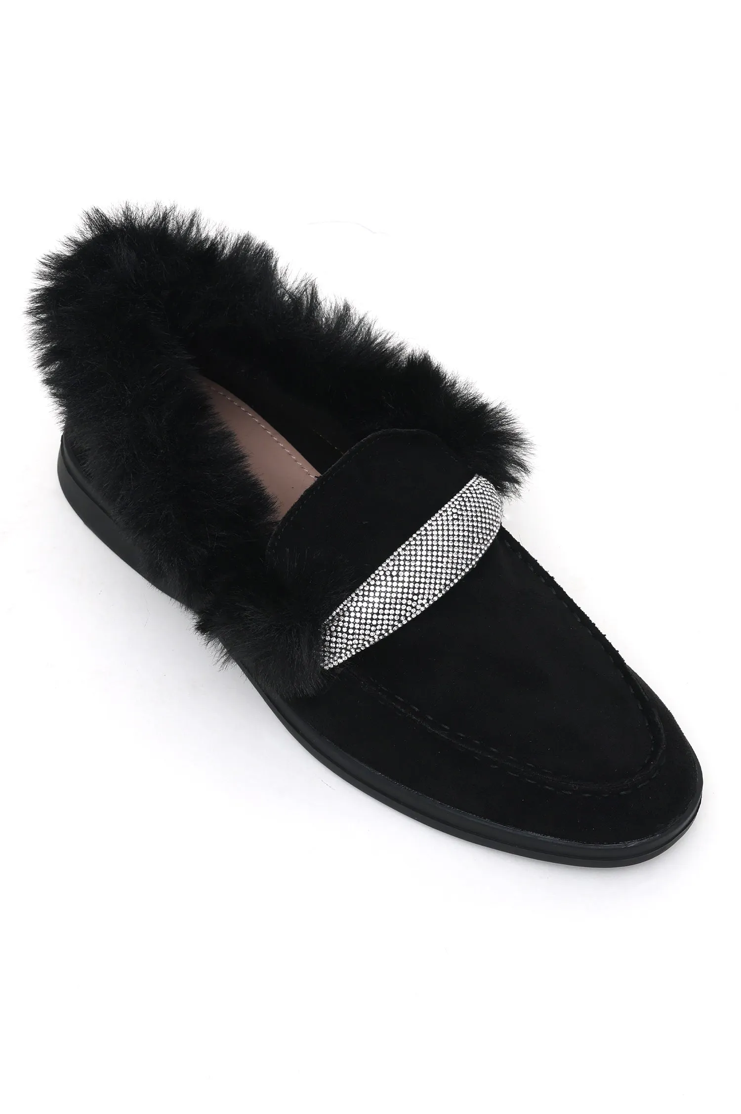 FUR SLIPONS-BLACK