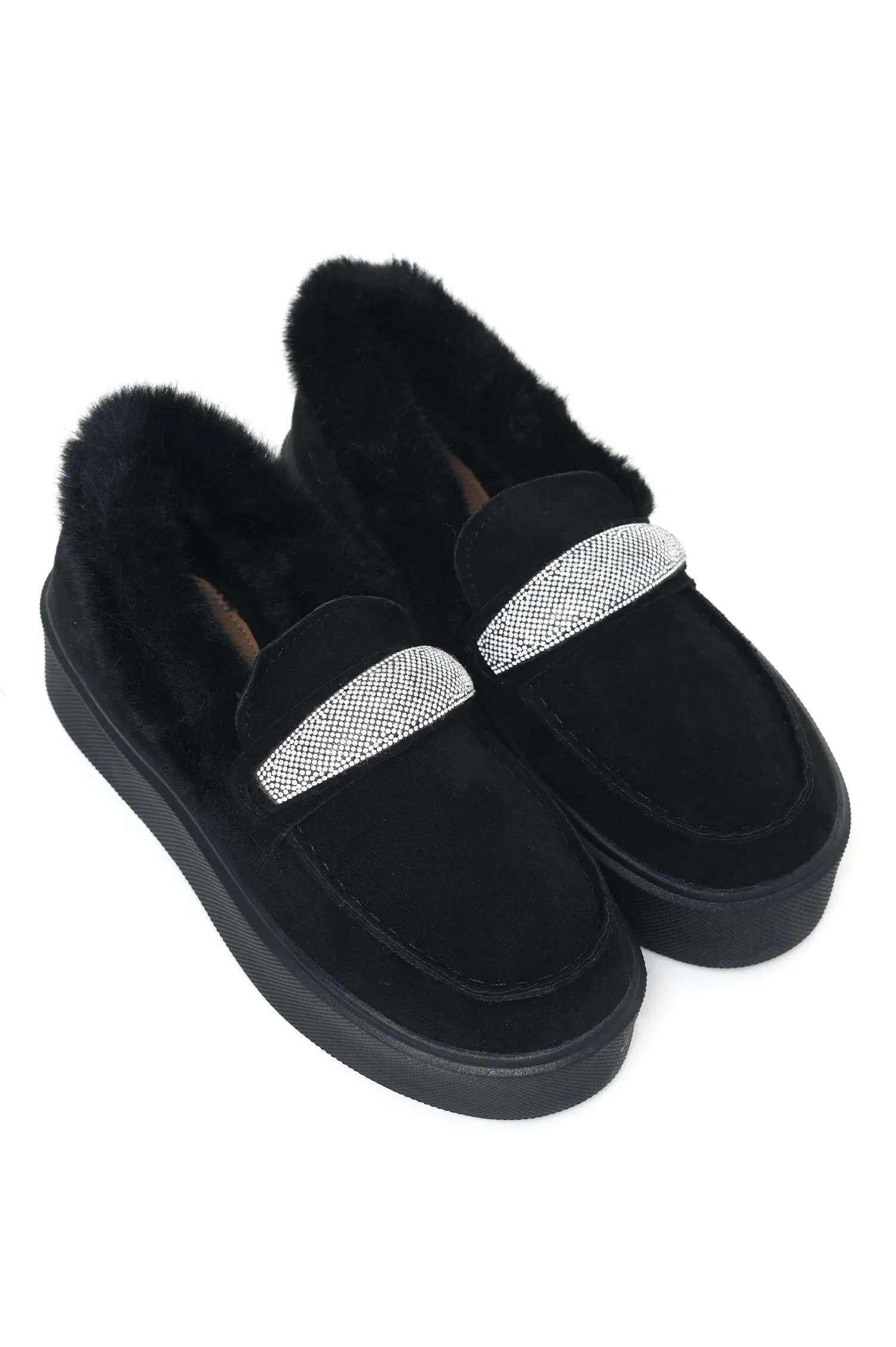 FUR SLIPONS-BLACK