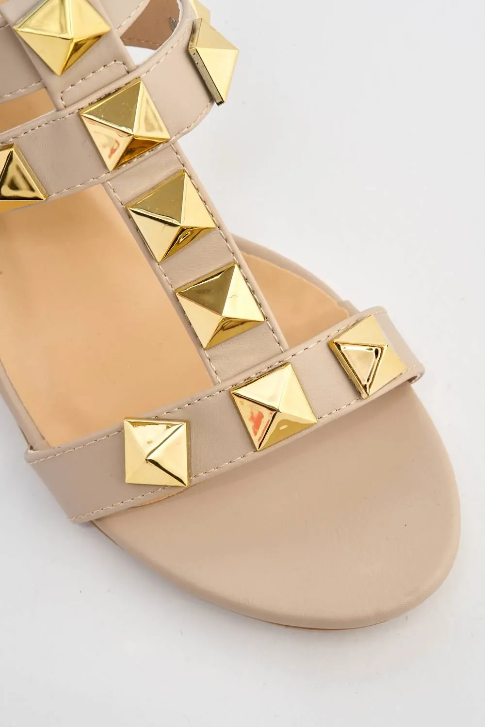 Galia Studded Block Heel Anklestrap Sandal in Nude