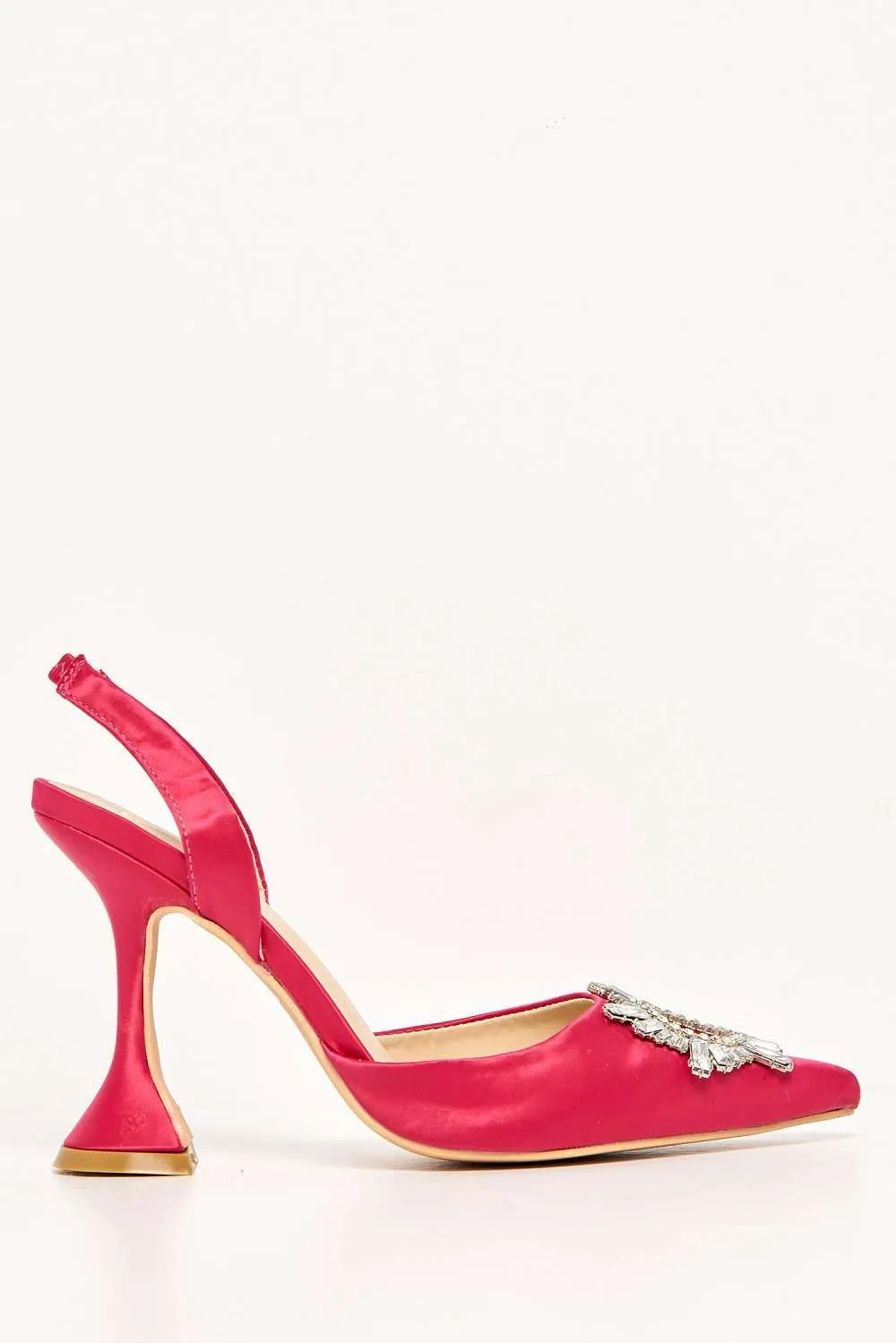 Girona Diamante Brooch Pointed Toe Spool Heel Court Shoe in Fuchsia