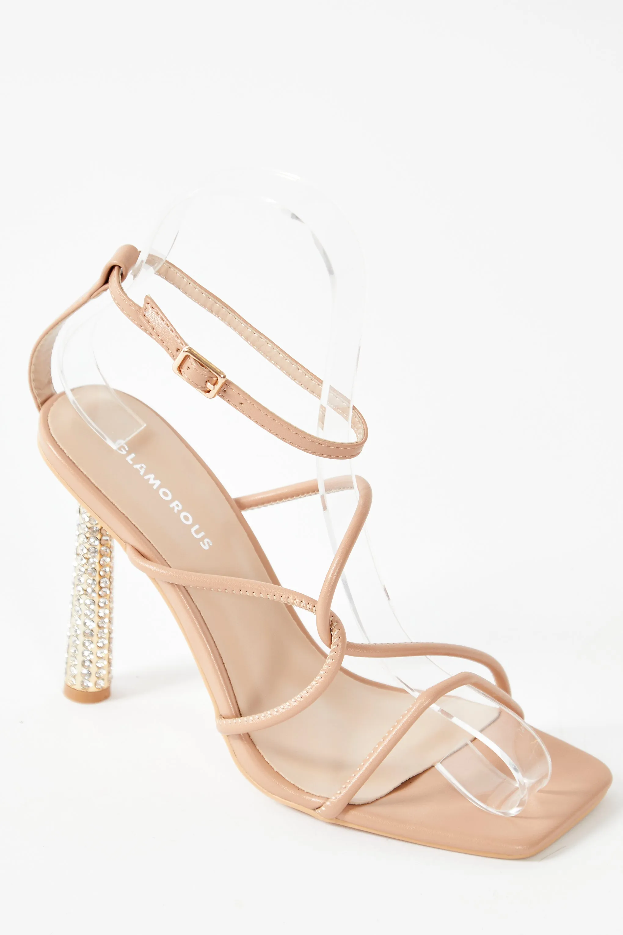 Glamorous Beige Strappy Statement Heel Sandals