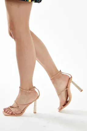 Glamorous Beige Strappy Statement Heel Sandals