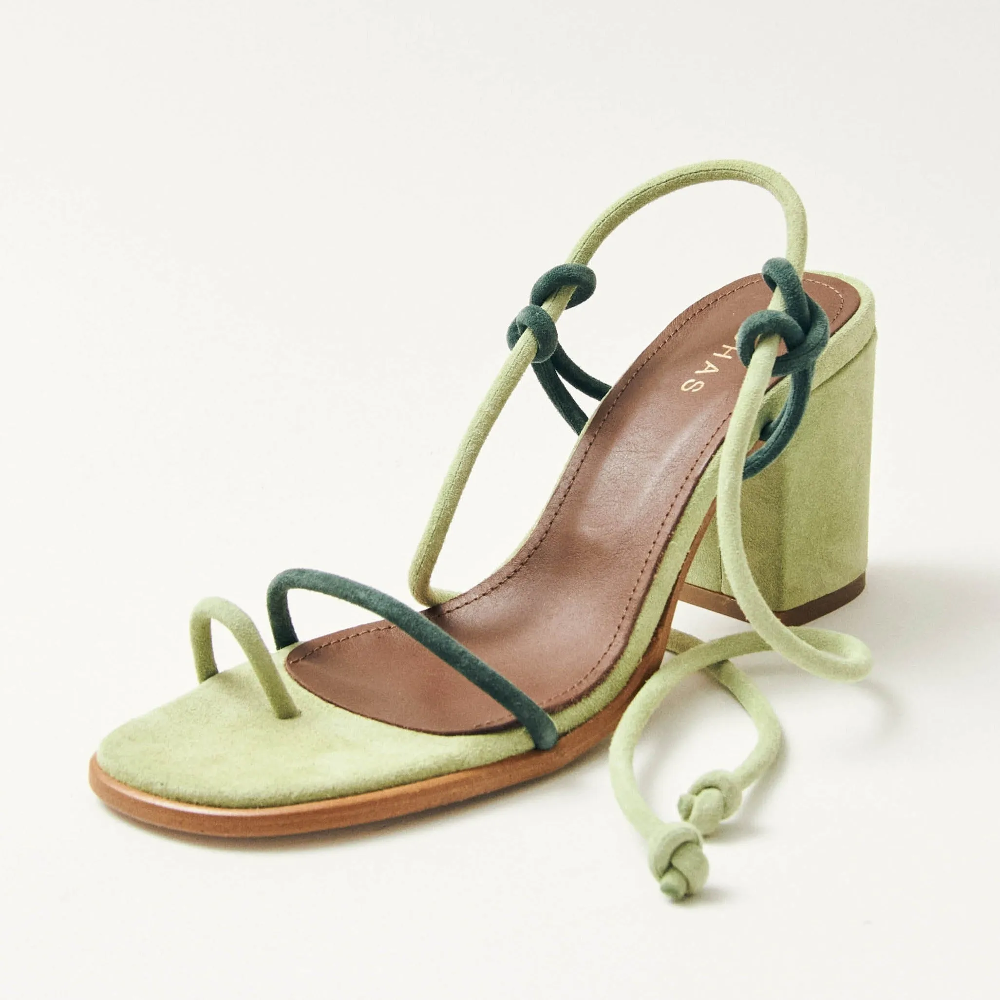 Grace Bicolor Green Leather Sandals