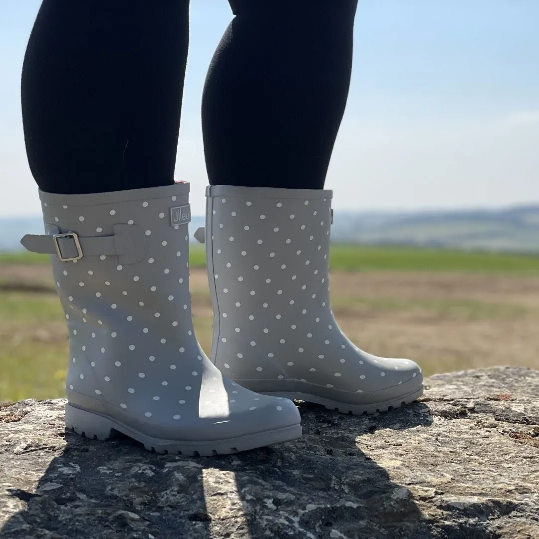 Half Height Grey Spotted Wellies - Wide Foot and Ankle